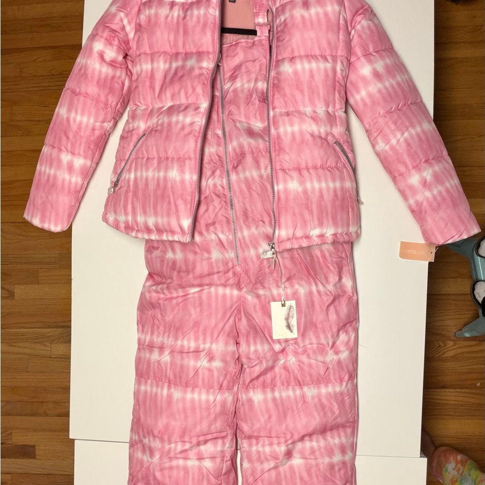 Ski Pink Tie-Dye Puffer Jacket and Pants Set